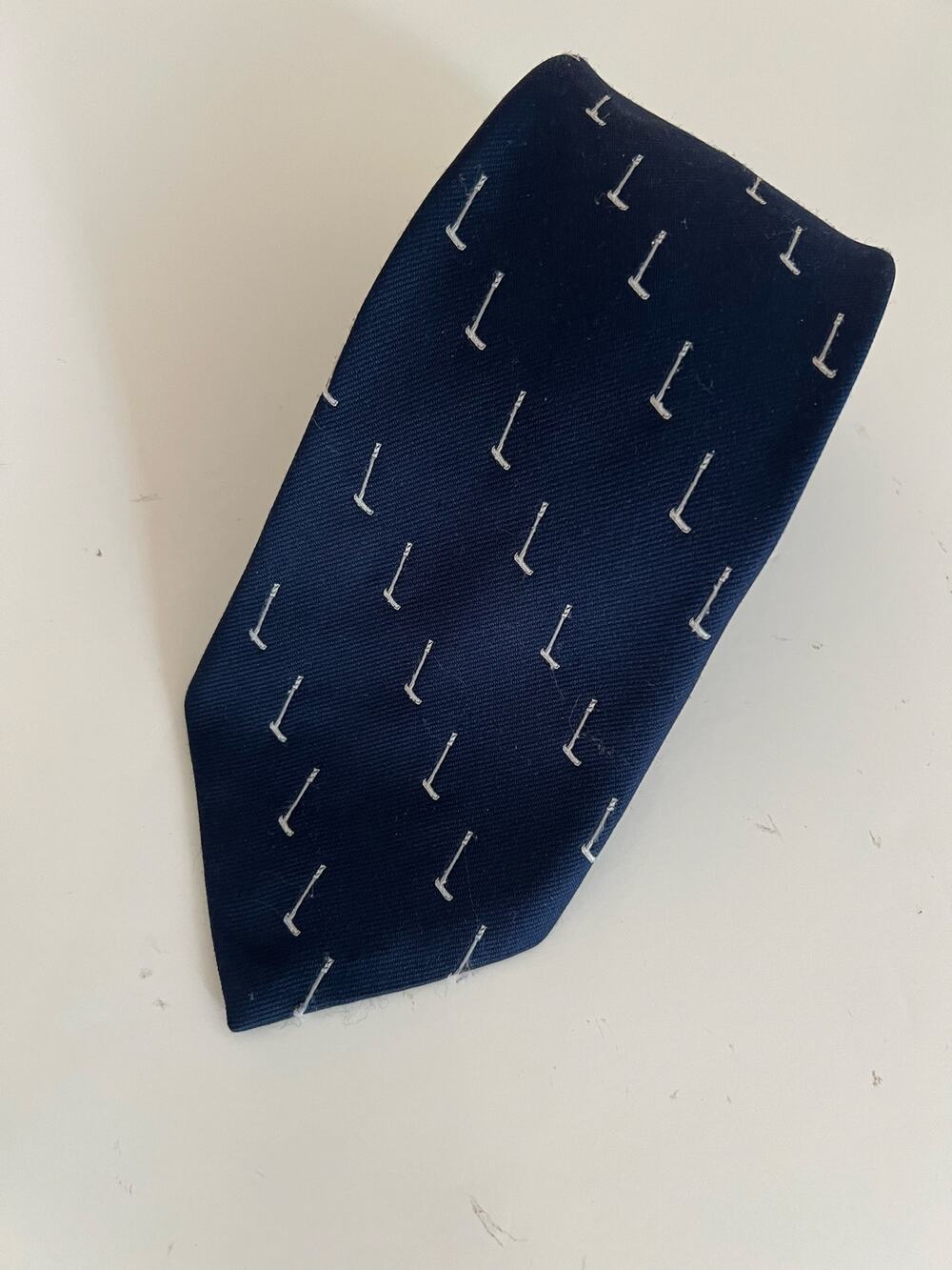 Vintage Golf Themed Neck Tie Bay Blue White Golf Club Print JL